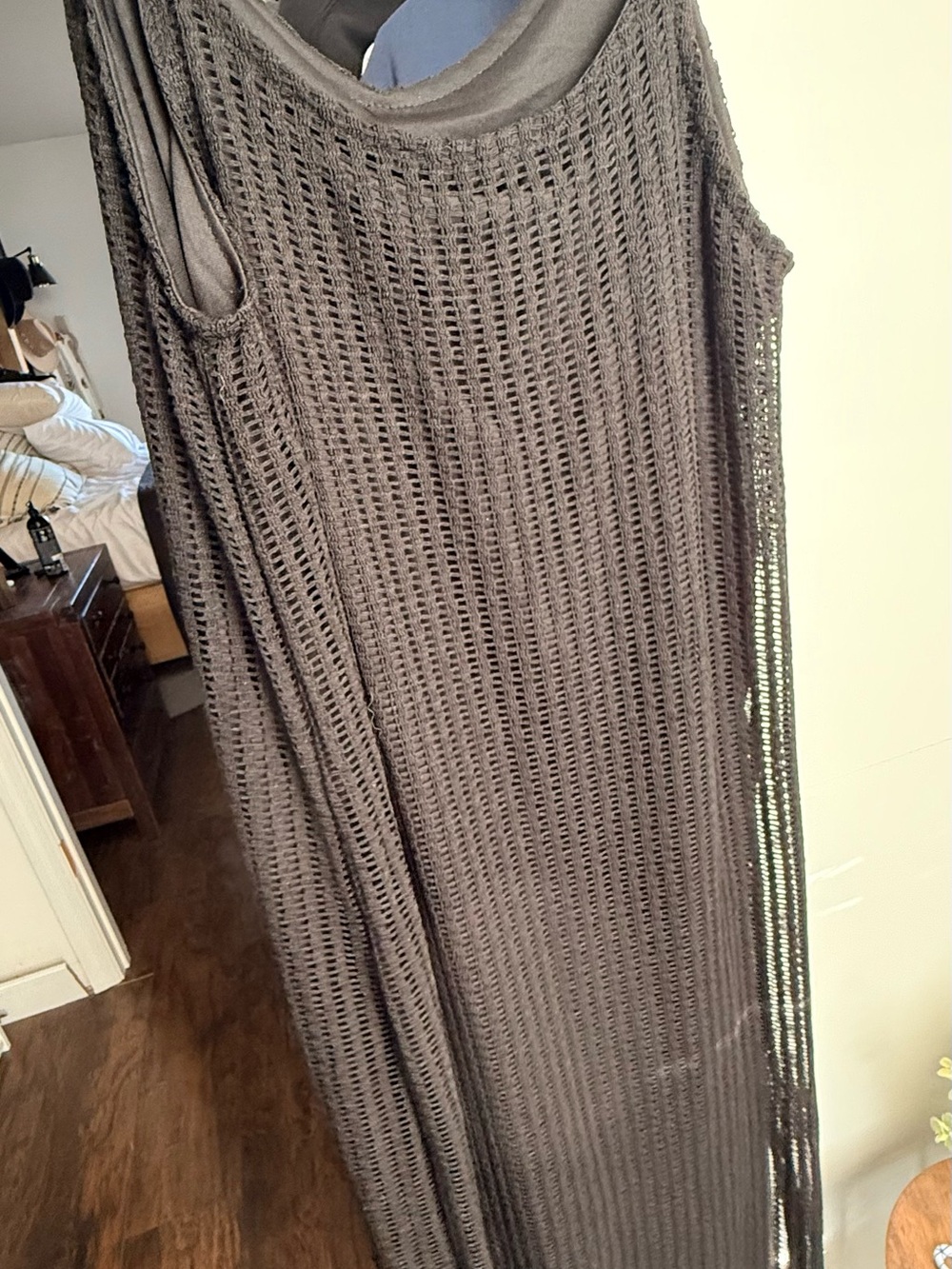 Sleeveless Open-Weave Maxi Dress in Black